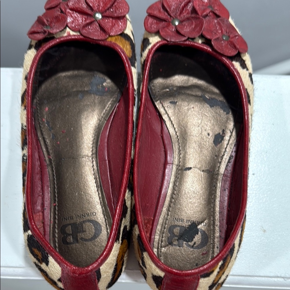 Gianni Bini Burgundy Animal Print Flats with Floral Detail - Picture 5 of 6
